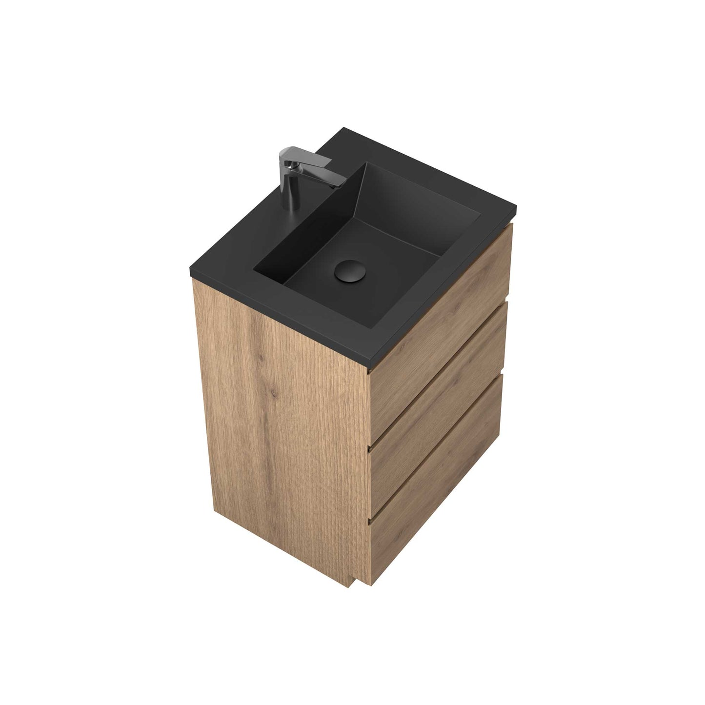 24’’ Freestanding Single Bathroom Vanity in Oak with Black Quartz Integrated Sink - Bathroom Vanities