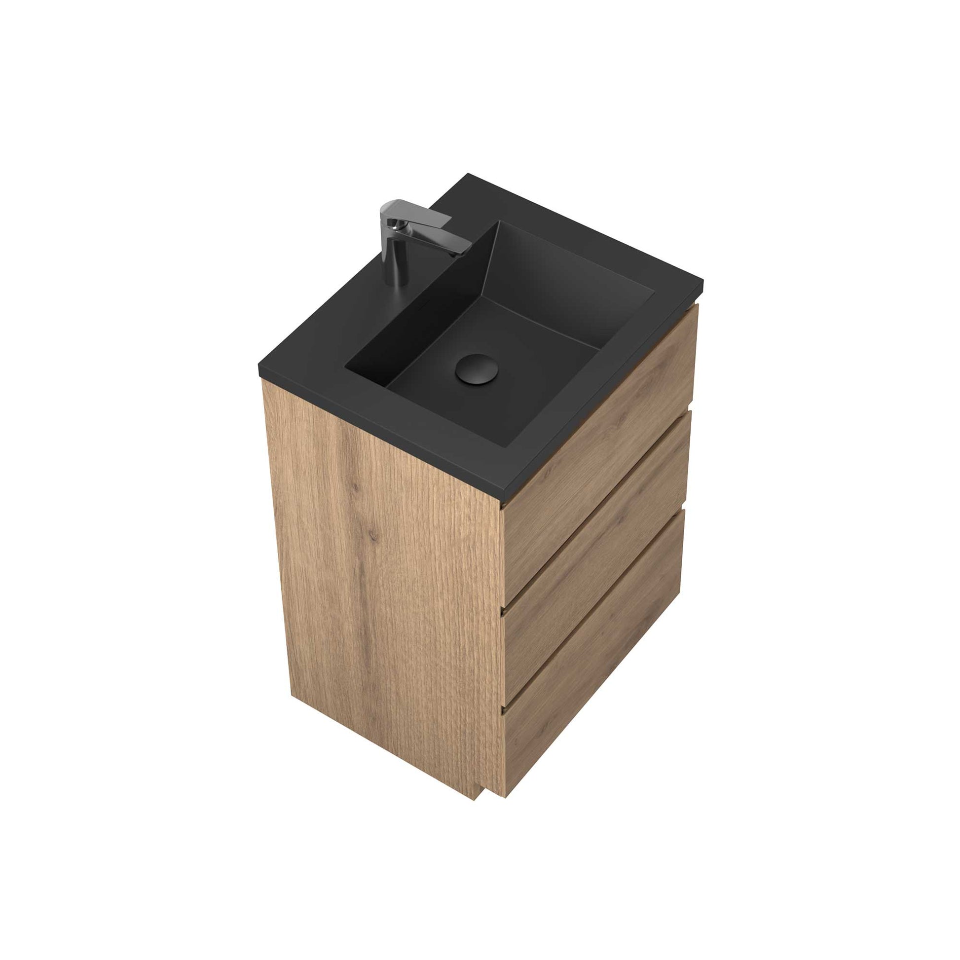 24’’ Freestanding Single Bathroom Vanity in Oak with Black Quartz Integrated Sink - Bathroom Vanities