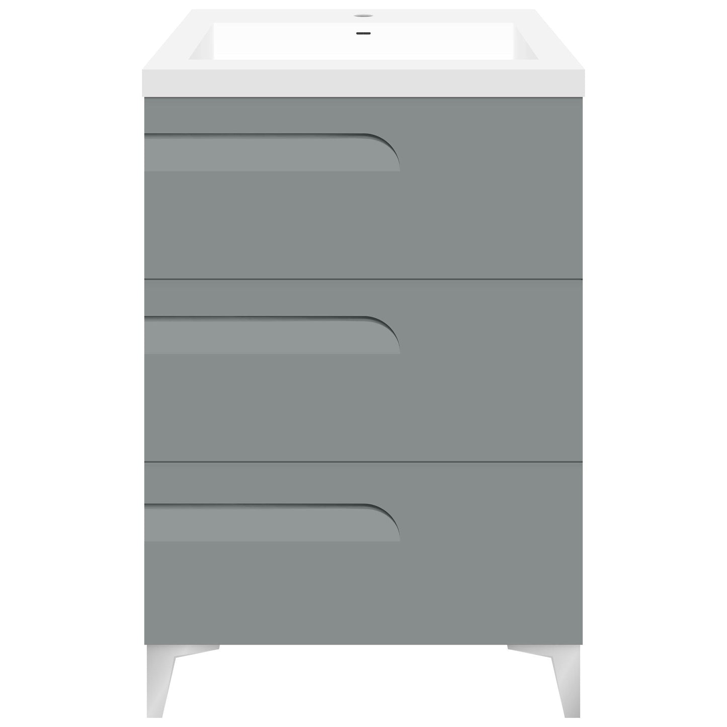 24’’ Freestanding Single Sink Bathroom Vanity in Gray Gloss with Square Counter Top LV7B-24G - Bathroom Vanities
