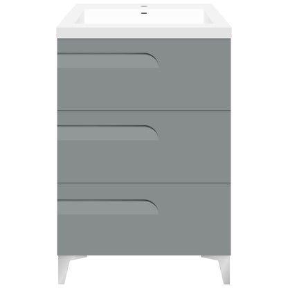 24’’ Freestanding Single Sink Bathroom Vanity in Gray Gloss with Square Counter Top LV7B-24G - Bathroom Vanities