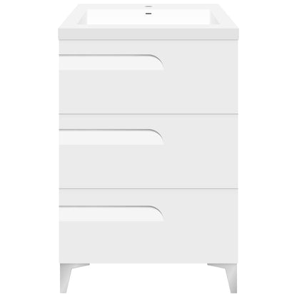 24’’ Freestanding Single Sink Bathroom Vanity in White Gloss with Square Counter Top LV7B-24W - Bathroom Vanities