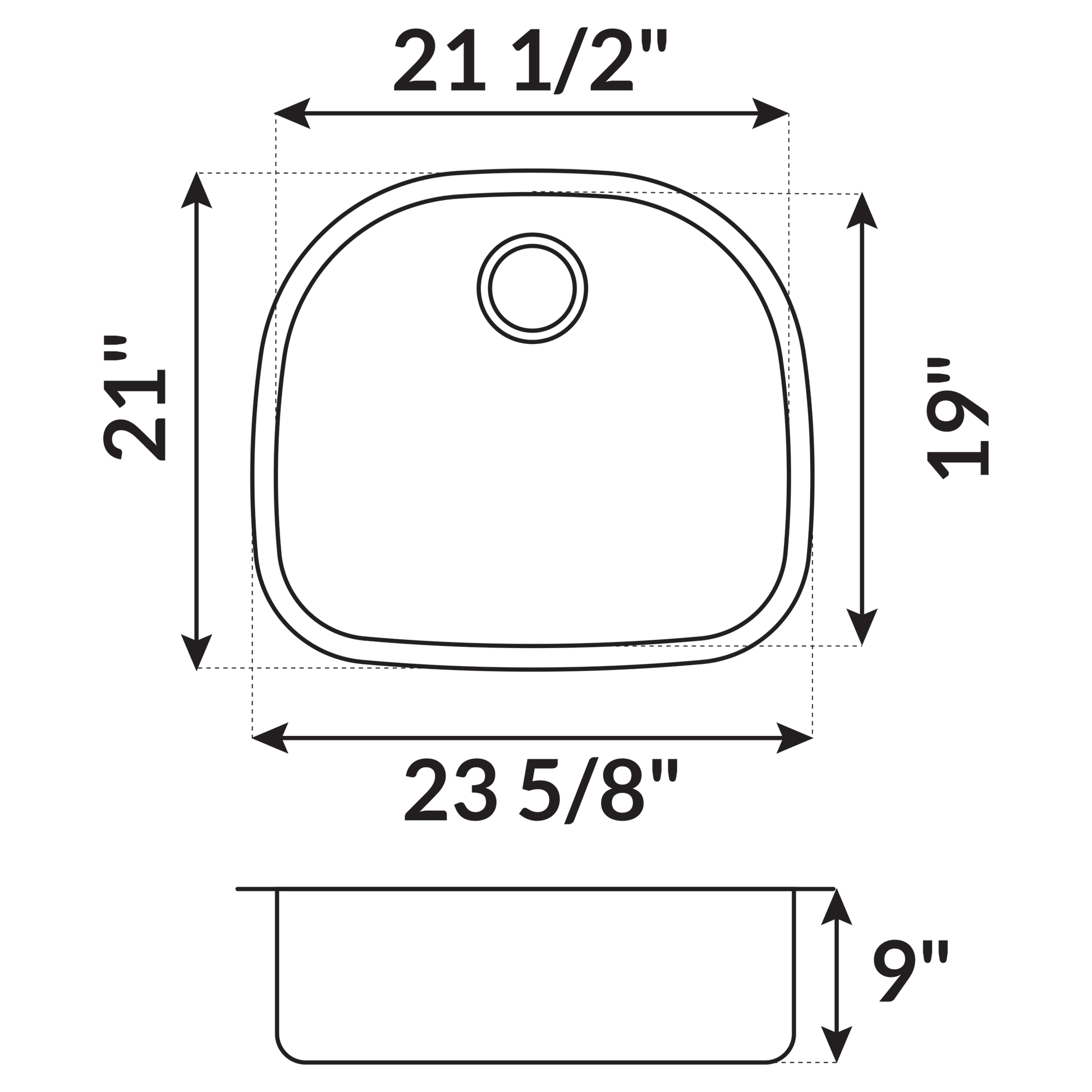 24 in Undermount Stainless Steel Single Bowl Kitchen Sink L105 - Sinks