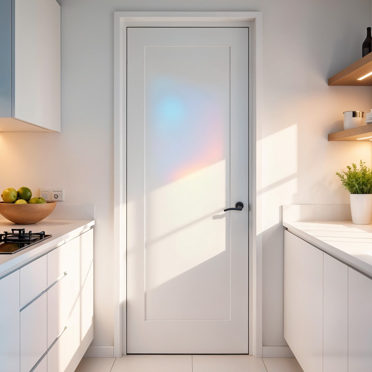 24 in. x 80 in. 1-Panel Shaker Solid Core Primed White MDF Prehung Interior Door with Black Hinges - Interior Doors