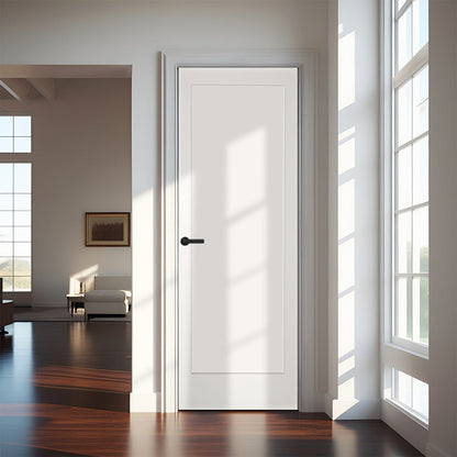 24 in. x 80 in. 1-Panel Shaker Solid Core Primed White MDF Prehung Interior Door with Black Hinges - Interior Doors