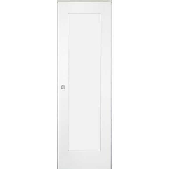 24 in. x 80 in. 1-Panel Shaker Solid Core Primed White MDF Prehung Interior Door with Black Hinges - Right-Handed