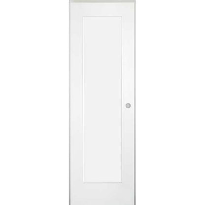 24 in. x 80 in. 1-Panel Shaker Solid Core Primed White MDF Prehung Interior Door with Black Hinges - Left-Handed