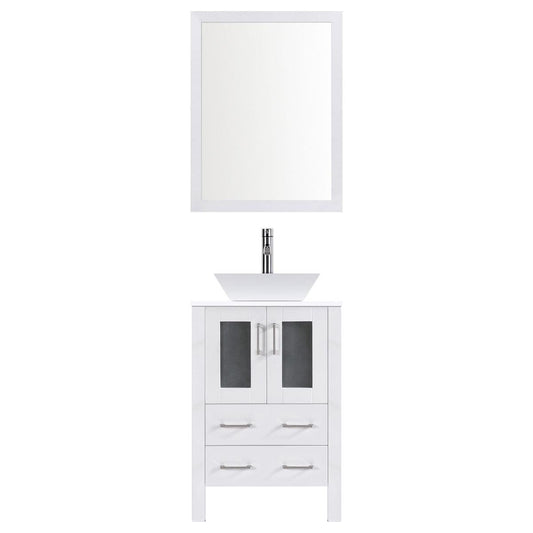 24" Modern Vanity Sink Base with Mirror and Vessel Sink (White)