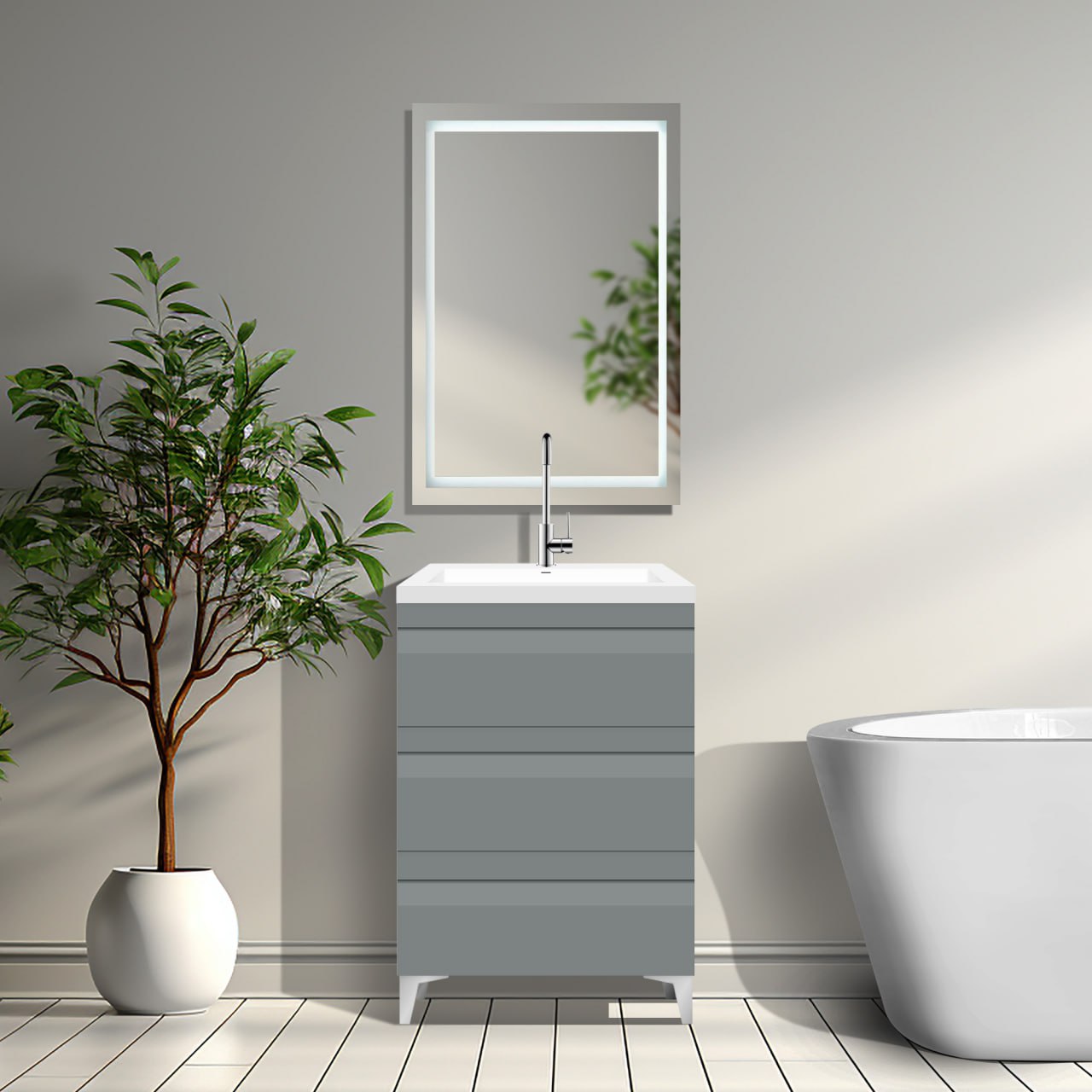 24’’ W Freestanding Modern Gray Vanity LV8B-24G with Square Sink Top - Bathroom Vanities