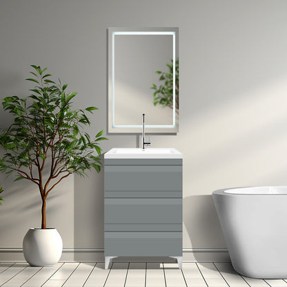 24’’ W Freestanding Modern Gray Vanity LV8B-24G with Square Sink Top - Bathroom Vanities