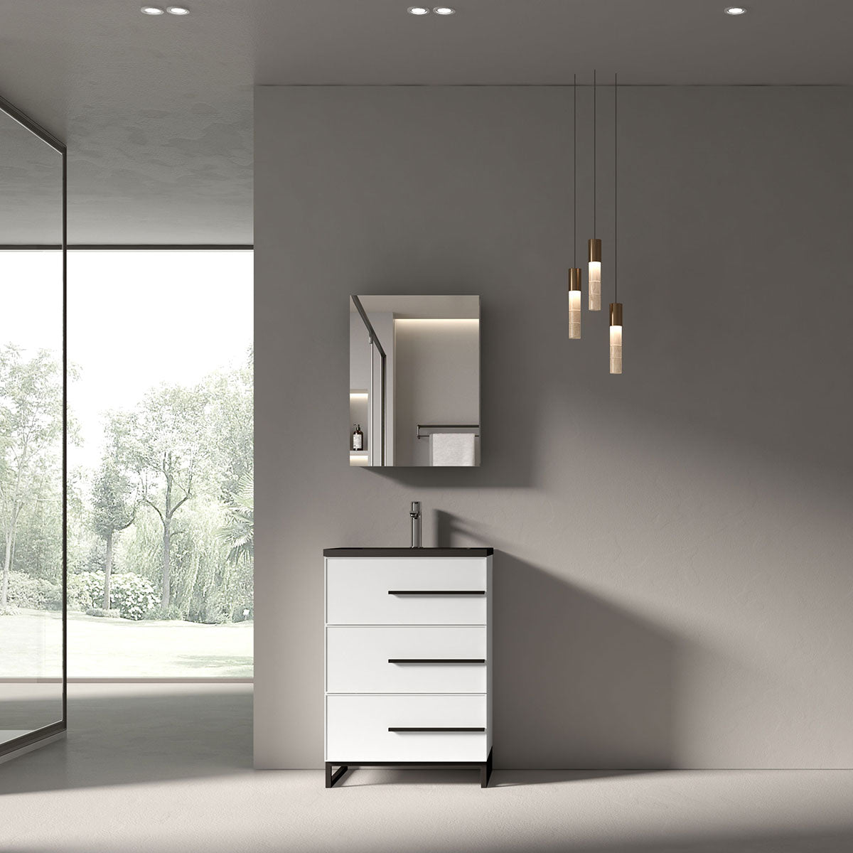 24’’ W Freestanding Single Bathroom Vanity in White Gloss with Matte Black Integrated Sink LV15B-24W - Bathroom Vanities