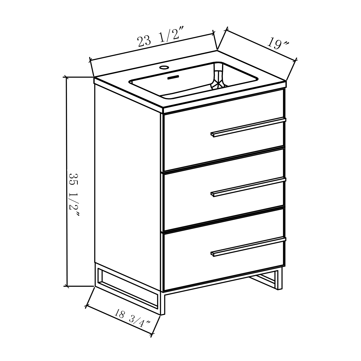24’’ W Freestanding Single Bathroom Vanity in White Gloss with Matte Black Integrated Sink LV15B-24W - Bathroom Vanities