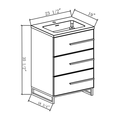 24’’ W Freestanding Single Bathroom Vanity in White Gloss with Matte Black Integrated Sink LV15B-24W - Bathroom Vanities