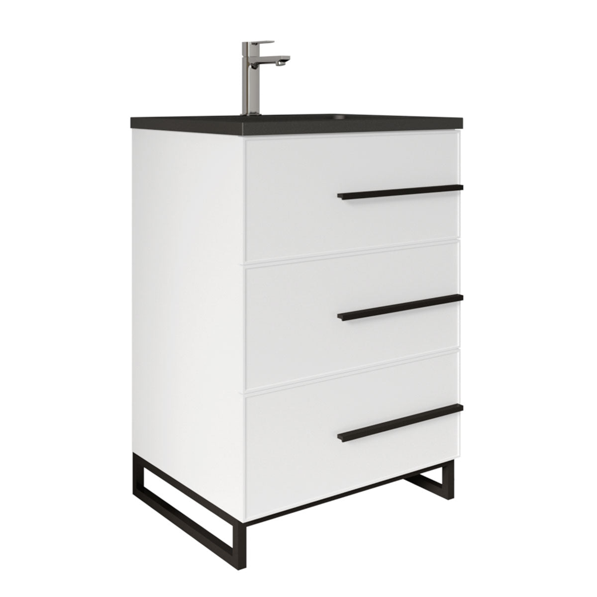 24’’ W Freestanding Single Bathroom Vanity in White Gloss with Matte Black Integrated Sink LV15B-24W - Bathroom Vanities