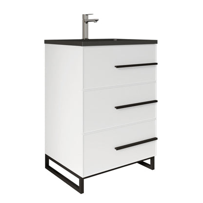 24’’ W Freestanding Single Bathroom Vanity in White Gloss with Matte Black Integrated Sink LV15B-24W - Bathroom Vanities