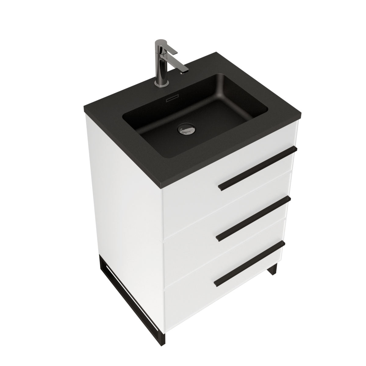 24’’ W Freestanding Single Bathroom Vanity in White Gloss with Matte Black Integrated Sink LV15B-24W - Bathroom Vanities