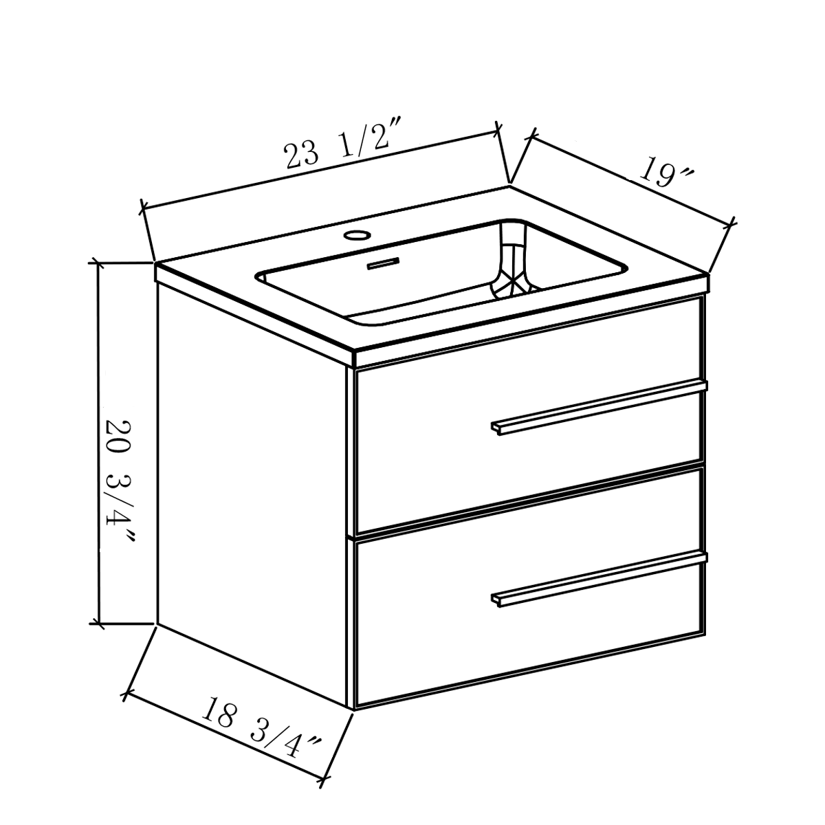 24’’ W Wall Mount Single Bathroom Vanity in White Gloss with White Integrated Sink LV15W-24W - Bathroom Vanities