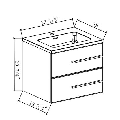 24’’ W Wall Mount Single Bathroom Vanity in White Gloss with White Integrated Sink LV15W-24W - Bathroom Vanities