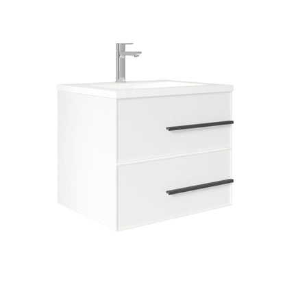 24’’ W Wall Mount Single Bathroom Vanity in White Gloss with White Integrated Sink LV15W-24W - Bathroom Vanities
