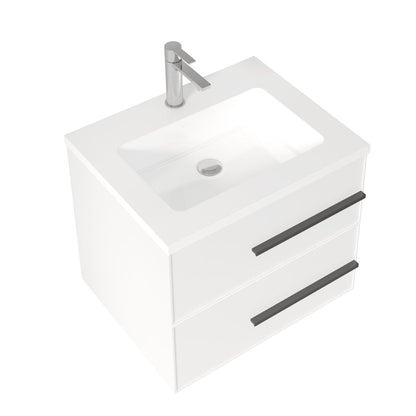 24’’ W Wall Mount Single Bathroom Vanity in White Gloss with White Integrated Sink LV15W-24W - Bathroom Vanities