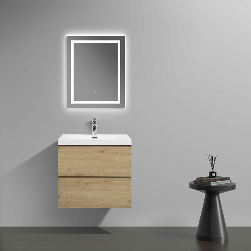 24’’ Wall Mount Single Bathroom Vanity in Oak with White Integrated Sink LV13-24 - Bathroom Vanities