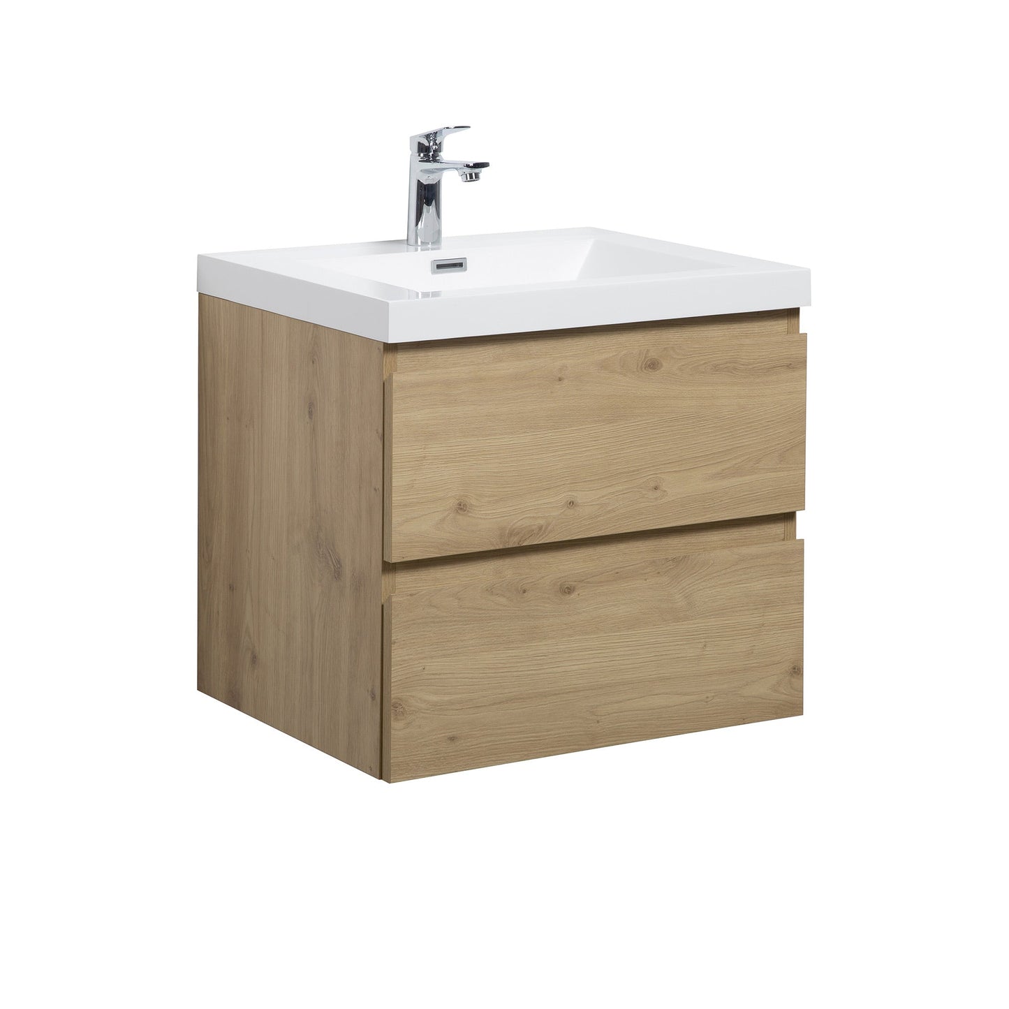 24’’ Wall Mount Single Bathroom Vanity in Oak with White Integrated Sink LV13-24 - Bathroom Vanities