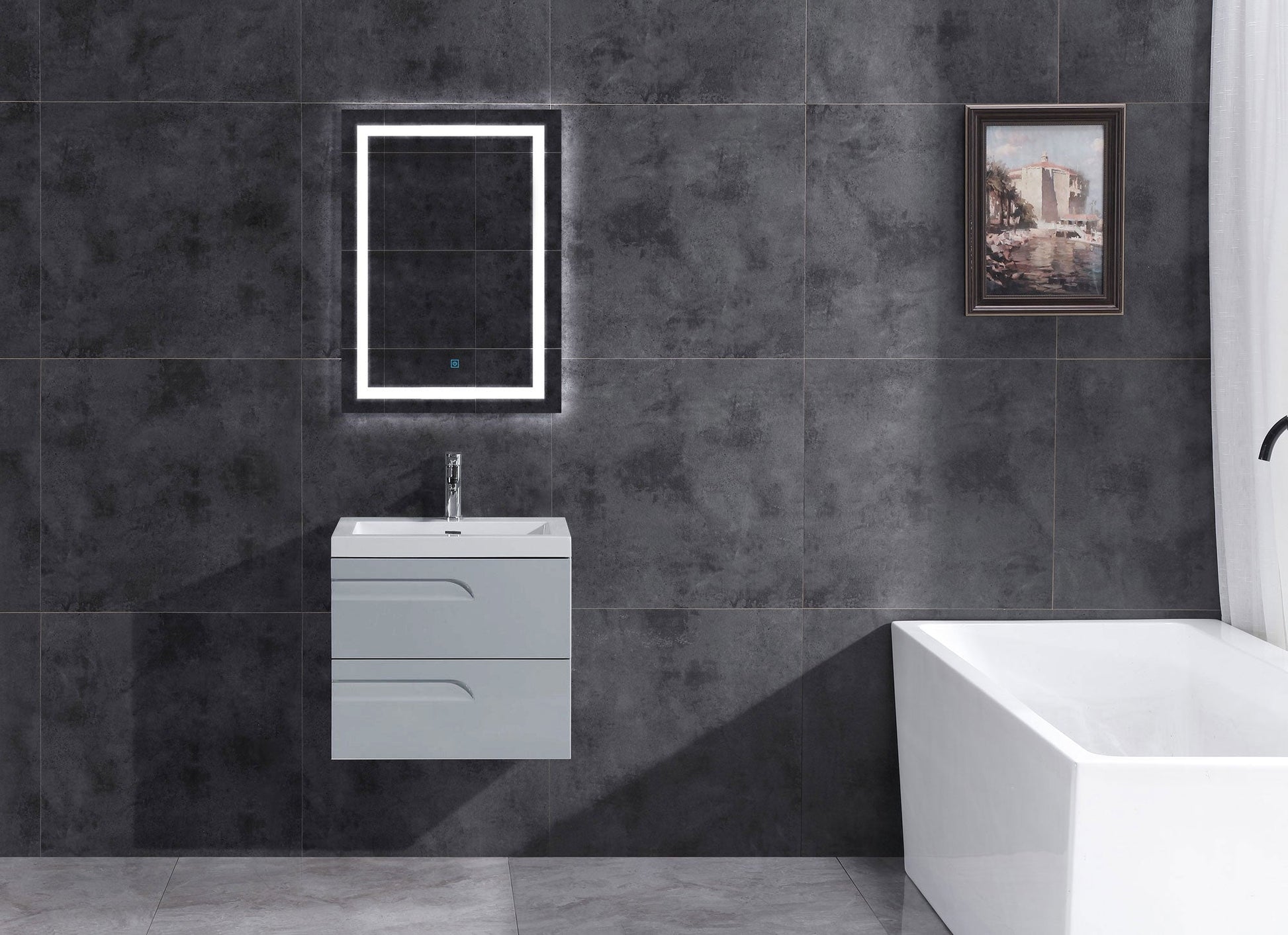 24’’ Wall Mount Single Sink Bathroom Vanity in Gray Gloss with Square Counter Top LV7W-24G - Bathroom Vanities