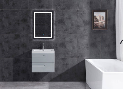 24’’ Wall Mount Single Sink Bathroom Vanity in Gray Gloss with Square Counter Top LV7W-24G - Bathroom Vanities