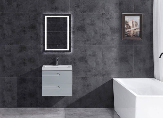 24’’ Wall Mount Single Sink Bathroom Vanity in Gray Gloss with Square Counter Top LV7W-24G - Bathroom Vanities