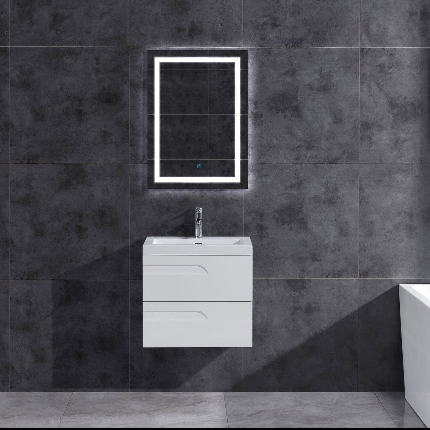 24’’ Wall Mount Single Sink Bathroom Vanity in White Gloss with Square Counter Top LV7W-24W - Bathroom Vanities