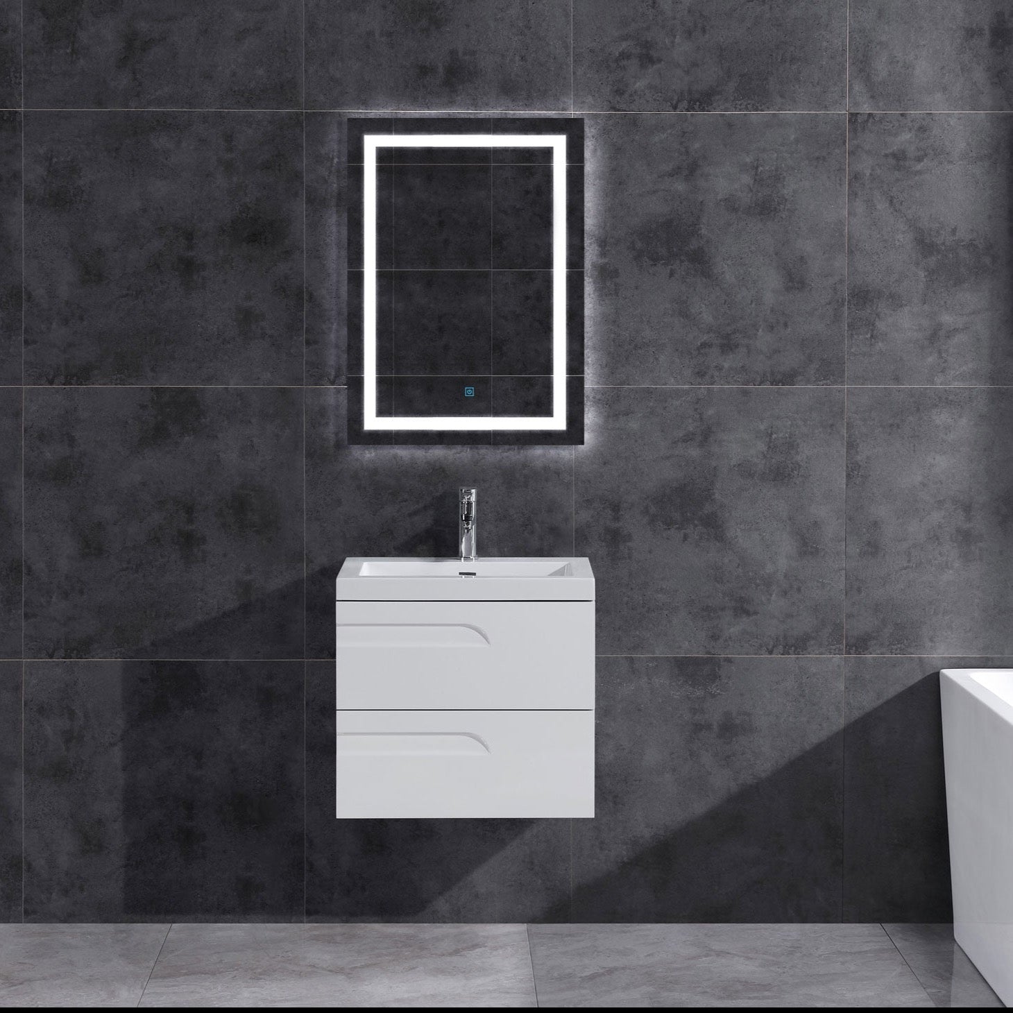 24’’ Wall Mount Single Sink Bathroom Vanity in White Gloss with Square Counter Top LV7W-24W - Bathroom Vanities