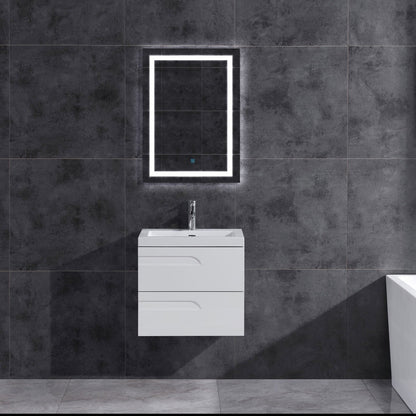 24’’ Wall Mount Single Sink Bathroom Vanity in White Gloss with Square Counter Top LV7W-24W - Bathroom Vanities