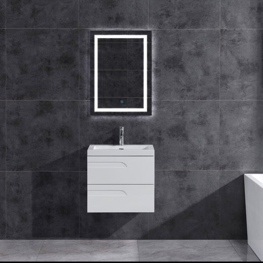 24’’ Wall Mount Single Sink Bathroom Vanity in White Gloss with Square Counter Top LV7W-24W - Bathroom Vanities