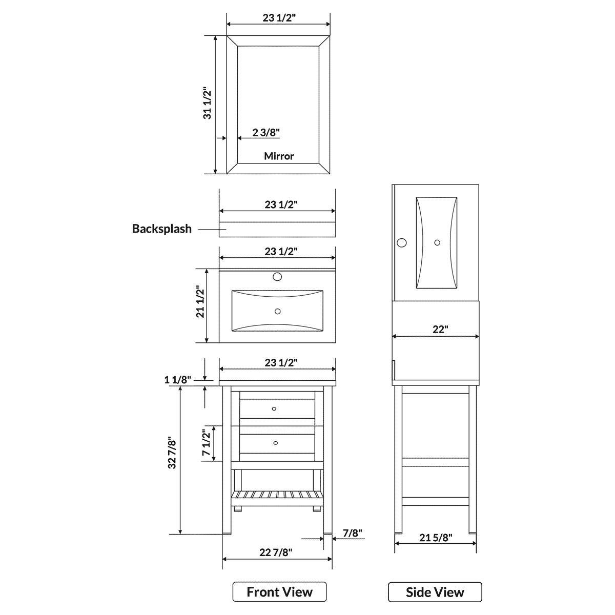 Vanity Cabinet Set White 23.5"W LV6-24W