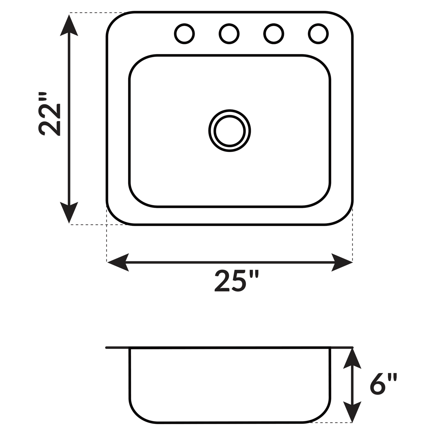 25 in. Drop-in Single Bowl 20-Gauge Durable Satin Stainless Steel Kitchen Sink LT64 - Sinks
