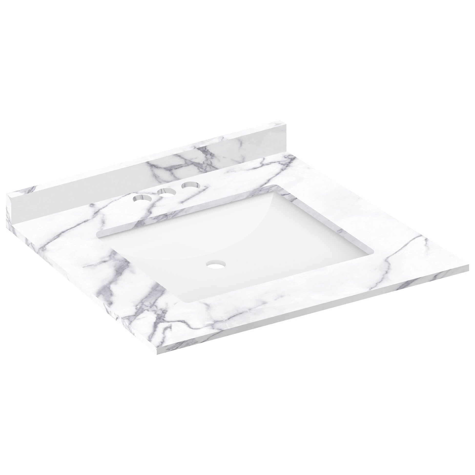 25 W x 22 L Calacatta White Vanity Top with Square Sink - 4 in Faucet Spread - Vanity Tops