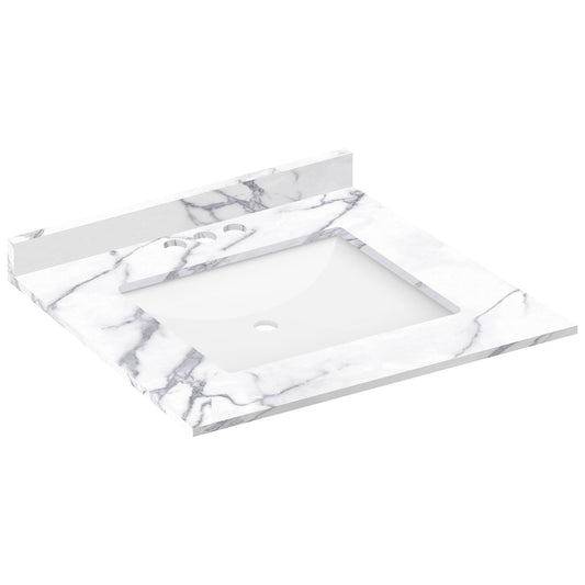 25 W x 22 L Calacatta White Vanity Top with Square Sink - 4 in Faucet Spread - Vanity Tops