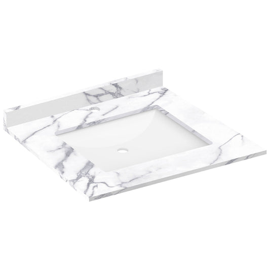 25 W x 22 L Calacatta White Vanity Top with Square Sink - Single Faucet - Vanity Tops