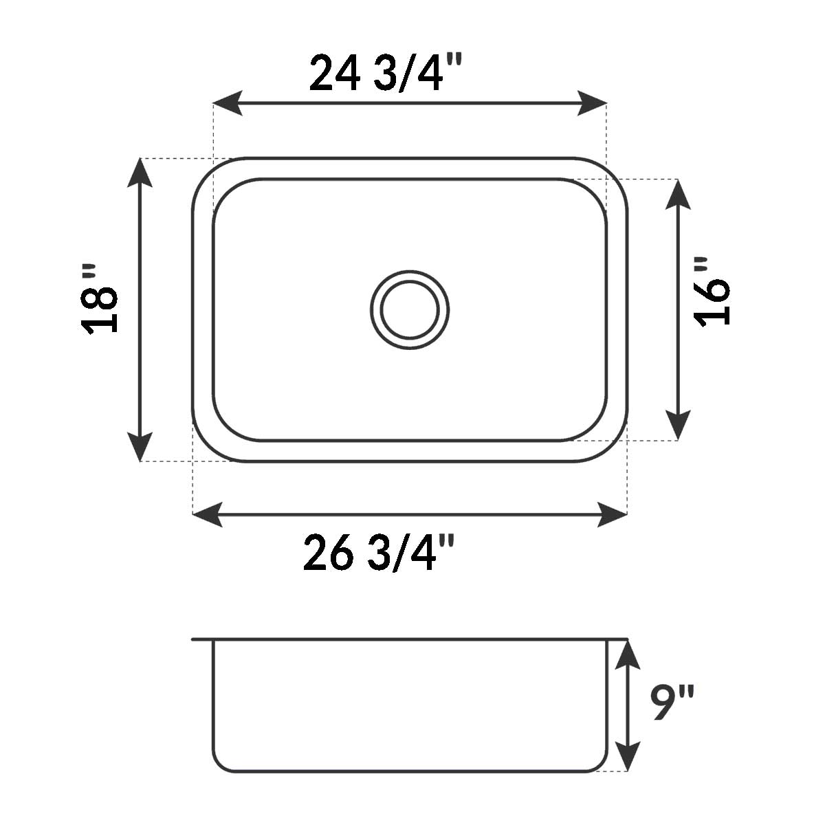 26 3/4 in Undermount 18-Gauge Durable Stainless Steel Single Bowl Kitchen Sink L110 - Sinks