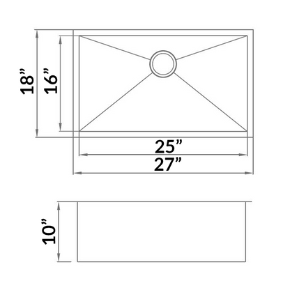27 in Zero-Radius Undermount Stainless Steel Single Bowl Kitchen Sink LP6 - Sinks