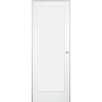 28 in. x 80 in. 1-Panel Shaker Solid Core Primed White MDF Prehung Interior Door with Black Hinges - Left-Handed