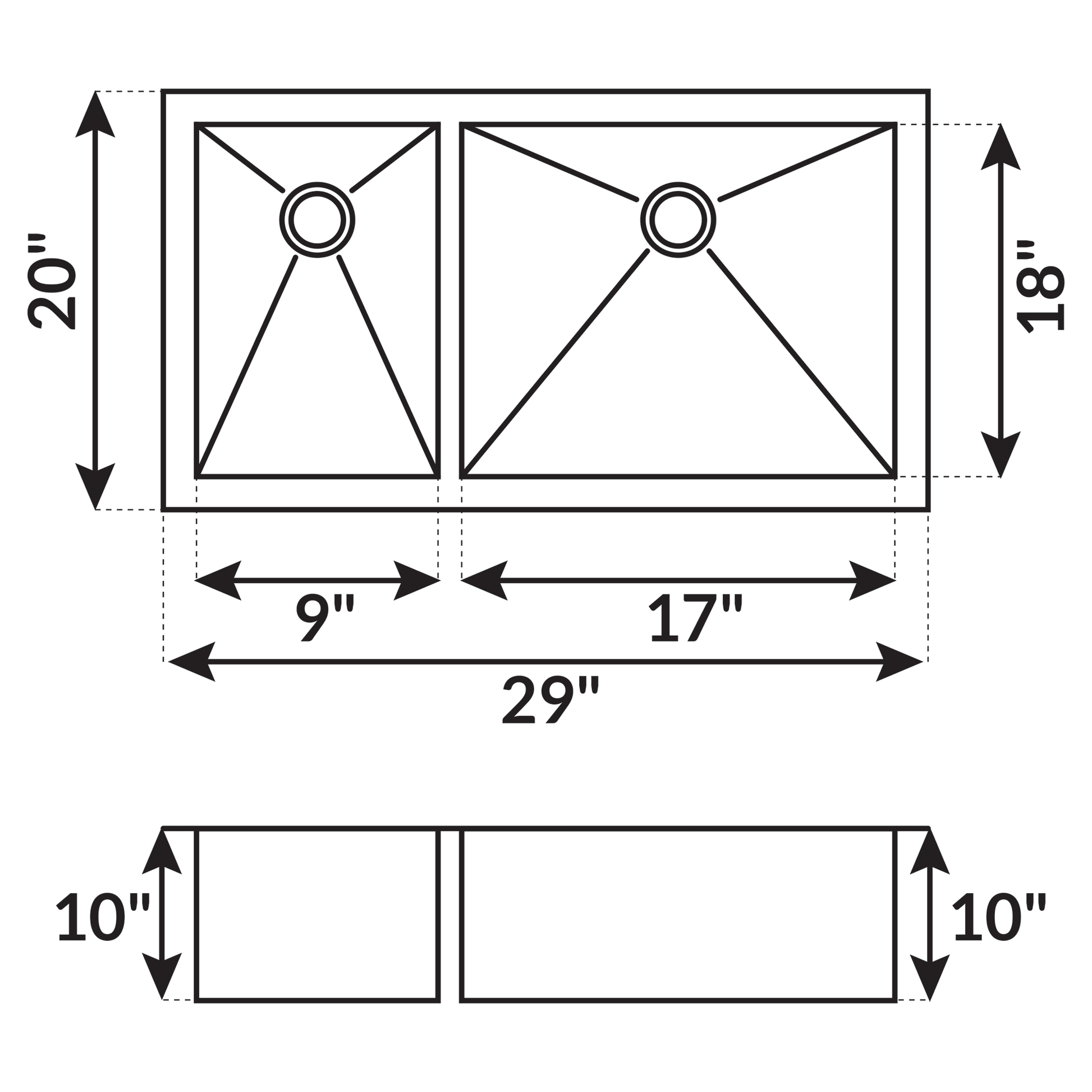 29 in Zero-Radius Undermount Stainless Steel 40/60 Double Bowl Kitchen Sink LP3L - Sinks