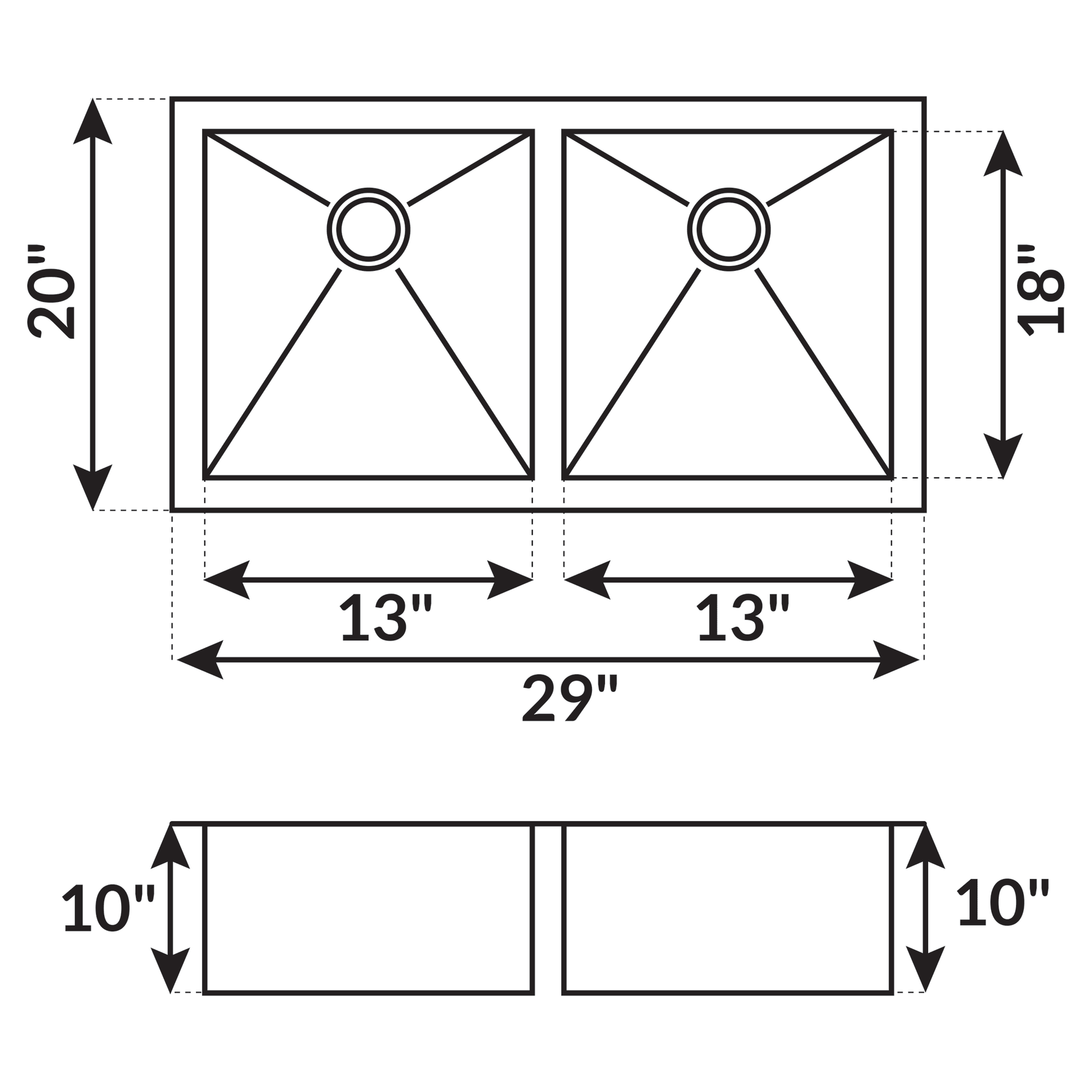 29 in Zero-Radius Undermount Stainless Steel 50/50 Double Bowl Kitchen Sink LP5 - Sinks