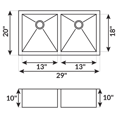 29 in Zero-Radius Undermount Stainless Steel 50/50 Double Bowl Kitchen Sink LP5 - Sinks