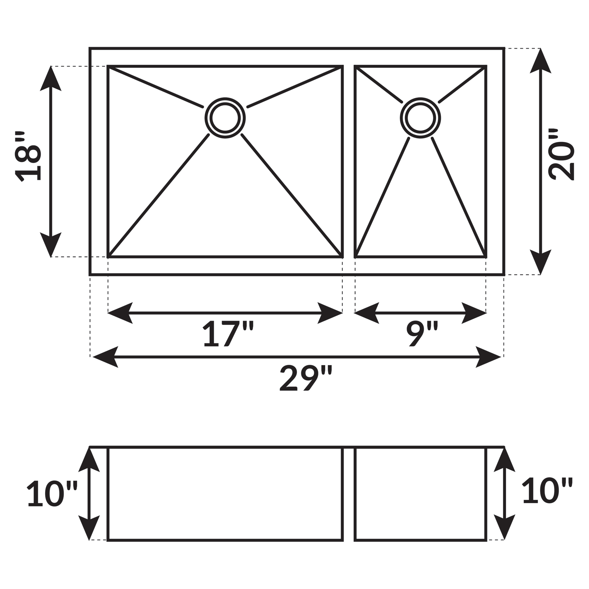 29 in Zero-Radius Undermount Stainless Steel 60/40 Double Bowl Kitchen Sink LP3R - Sinks