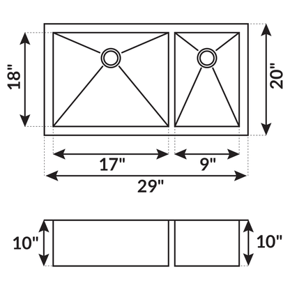 29 in Zero-Radius Undermount Stainless Steel 60/40 Double Bowl Kitchen Sink LP3R - Sinks