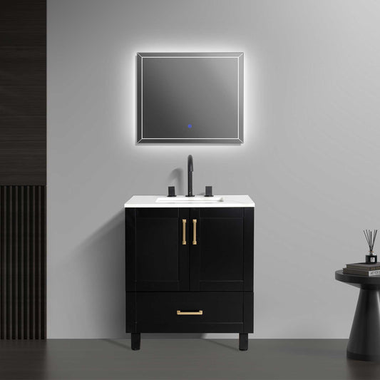 30’’ Freestanding Bathroom Black Vanity with Quartz Countertop - Bathroom Vanities
