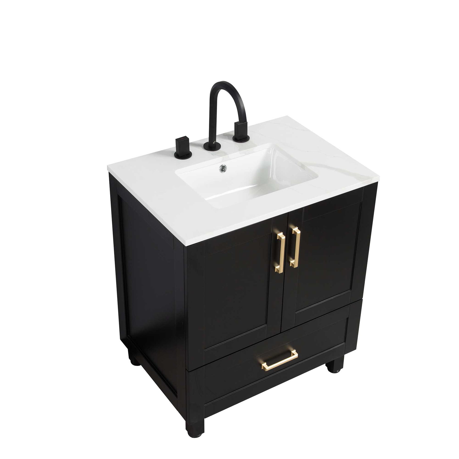 30’’ Freestanding Bathroom Black Vanity with Quartz Countertop - Bathroom Vanities