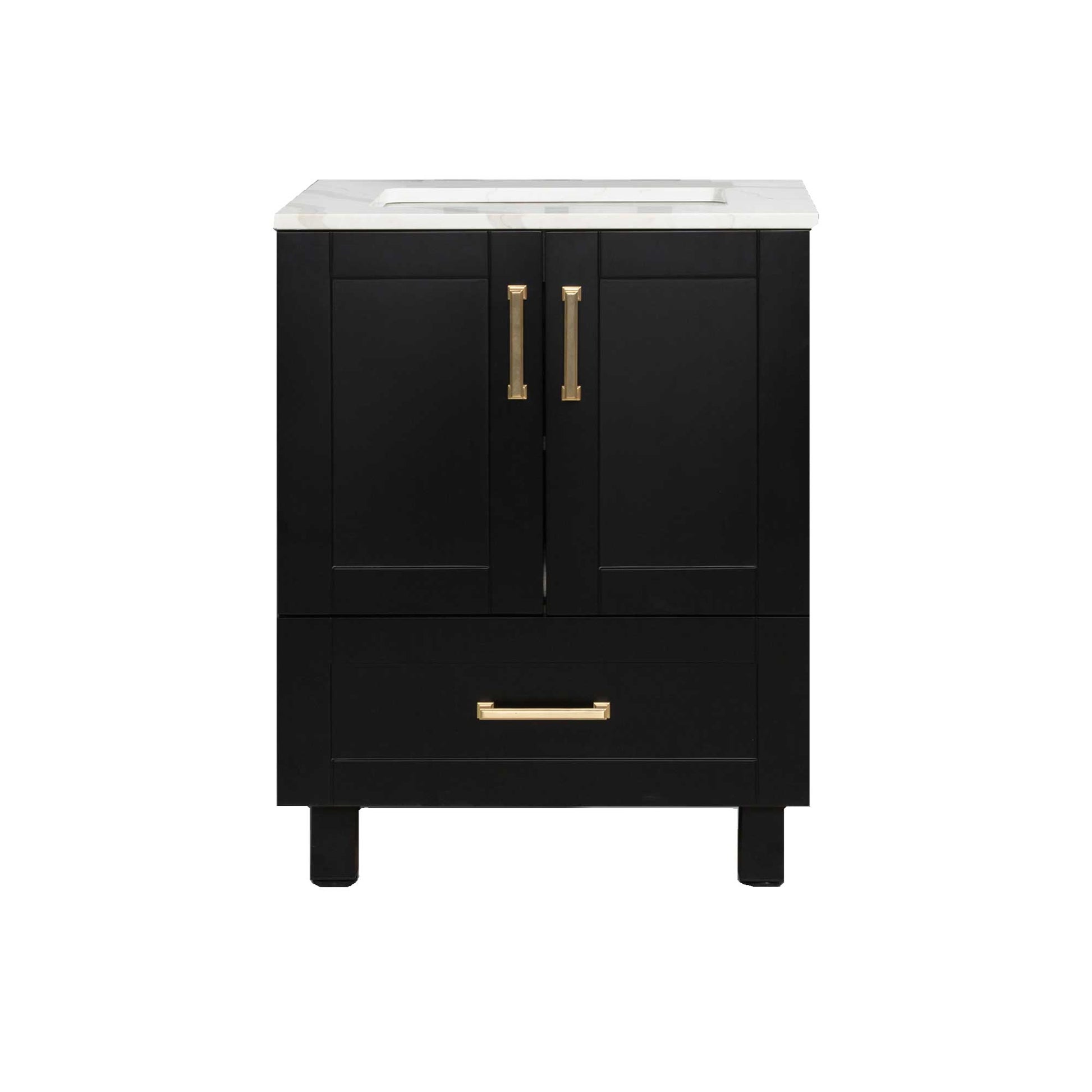 30’’ Freestanding Bathroom Black Vanity with Quartz Countertop - Bathroom Vanities