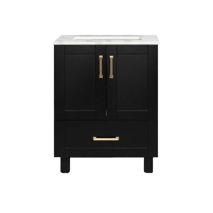 30’’ Freestanding Bathroom Black Vanity with Quartz Countertop - Bathroom Vanities