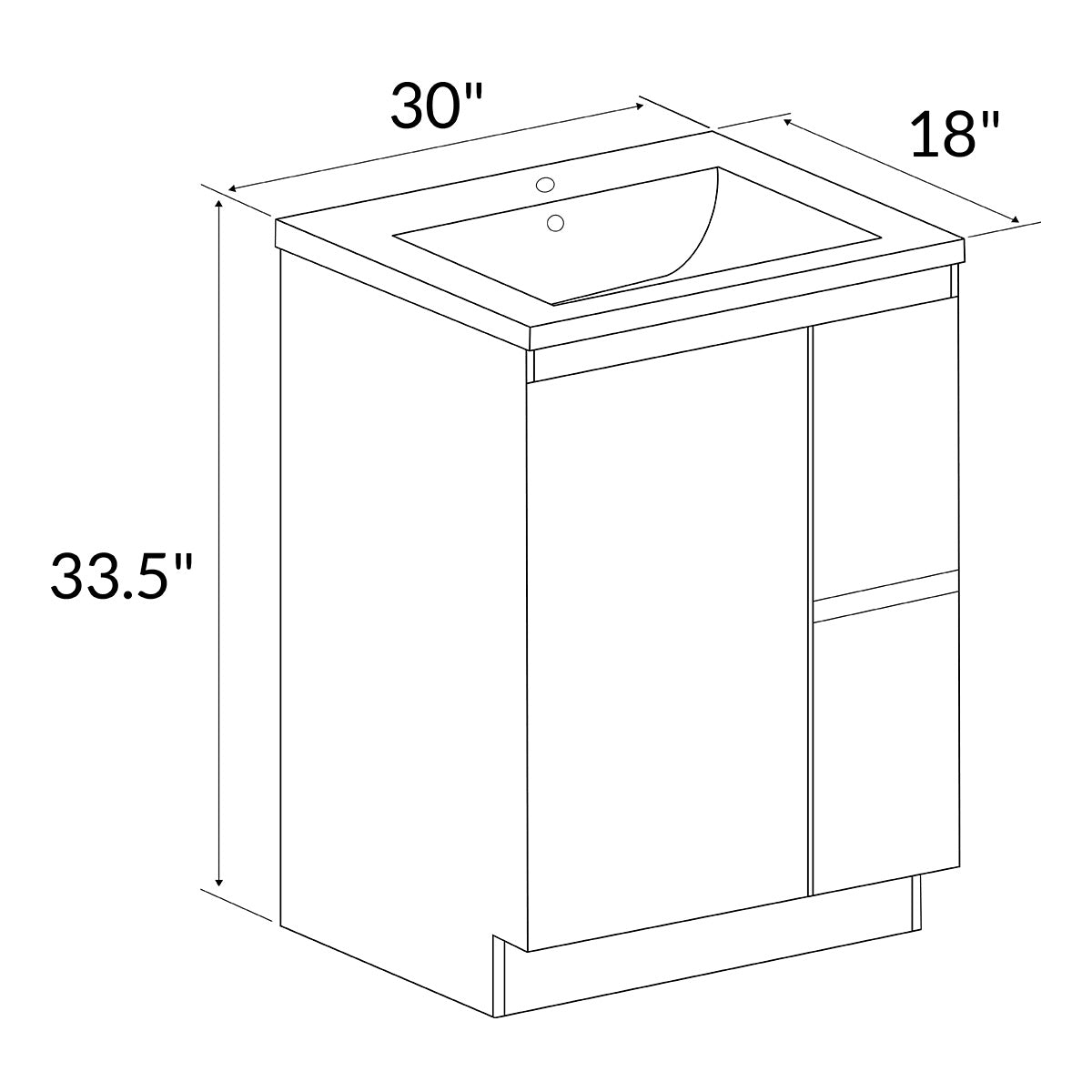 30’’ Freestanding Bathroom Vanity in White Gloss with White Single Sink Top LV19 30W Bathroom Vanities